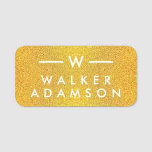 Elegant Monogram Initial , Minimalist Modern Gold Name Tag