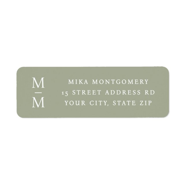 Elegant monogram initial muted sage return address (Front)