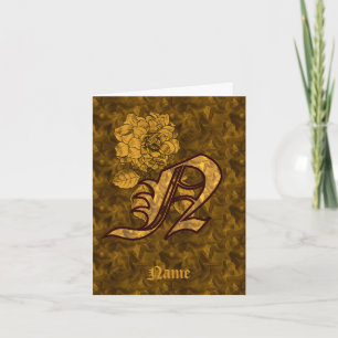 Elegant Monogram Initial N Gold Peony Personalised Note Card