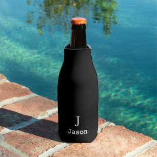 Elegant Monogram Initial Name Personalised Black Bottle Cooler
