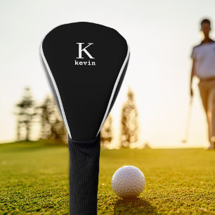 Elegant monogram initial name personalised black golf head cover