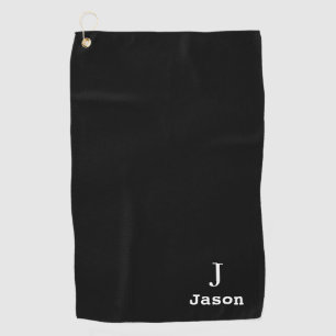 Elegant Monogram Initial Name Personalised Black Golf Towel