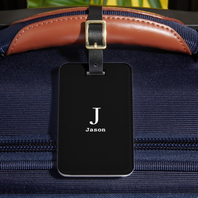 Elegant Monogram Initial Name Personalised Black Luggage Tag (Front Insitu 2)
