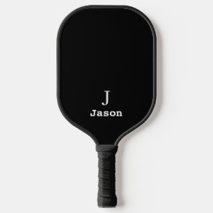 Elegant Monogram Initial Name Personalised Black Pickleball Paddle