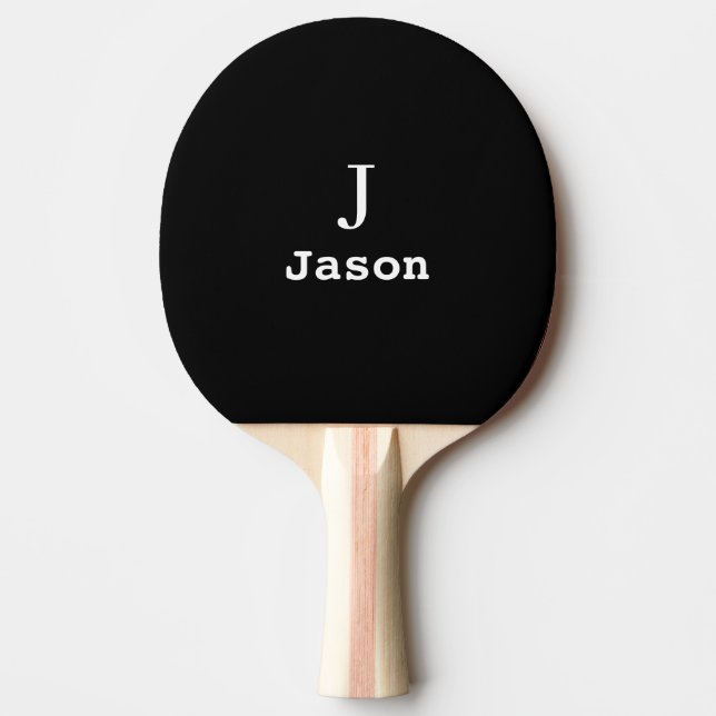 Elegant Monogram Initial Name Personalised Black Ping Pong Paddle (Front)