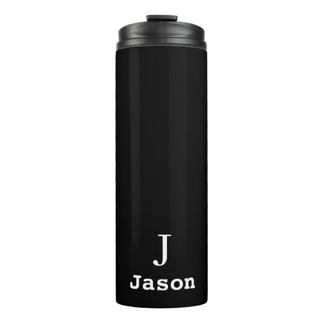 Elegant Monogram Initial Name Personalised Black Thermal Tumbler (Front)