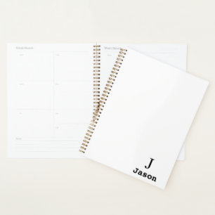 Elegant Monogram Initial Name Personalised White Planner