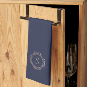 Elegant Monogram Initial Navy Tea Towel
