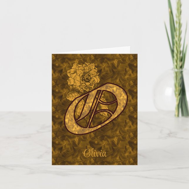 Elegant Monogram Initial O Gold Peony Personalised Note Card (Front)
