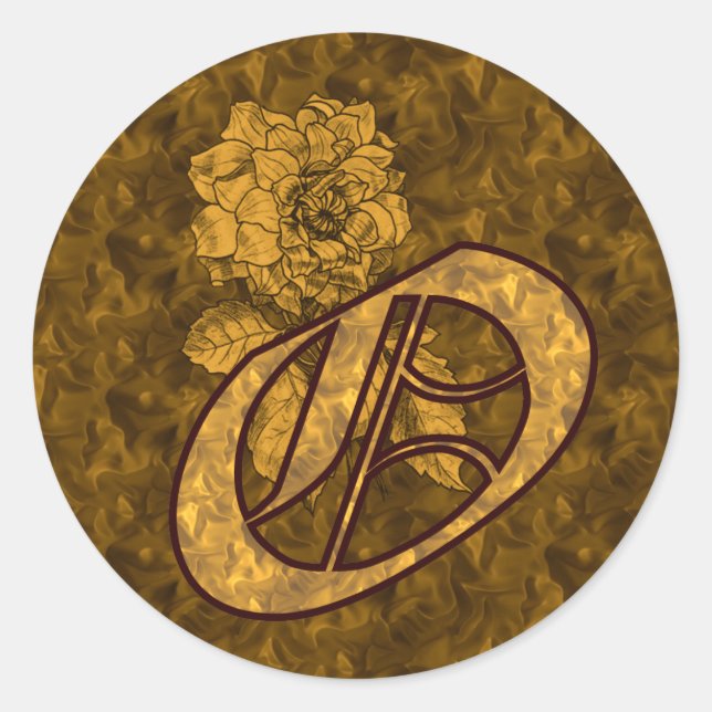 Elegant Monogram Initial O Gold Peony Sticker (Front)
