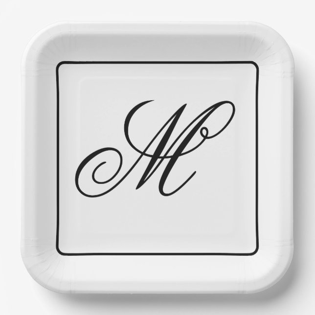 Elegant Monogram Initial  Paper Plate (Front)