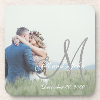 Elegant Monogram Initial Photo Wedding Coaster
