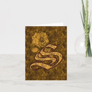 Elegant Monogram Initial S Gold Peony Personalised Note Card