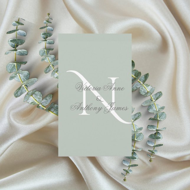 Elegant Monogram Initial Sage Green Wedding Invitation (Creator Uploaded)