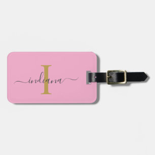 Elegant Monogram Initial Script Name Travel Luggage Tag