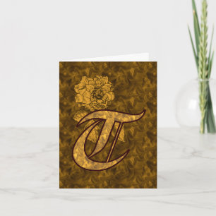 Elegant Monogram Initial T Gold Peony Personalised Note Card
