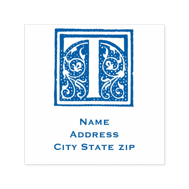 : Elegant Monogram Initial "T" Mediaeval Manuscrip Self-inking Stamp (Design)