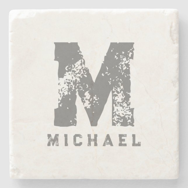 Elegant Monogram Initial Template Cool Marble Stone Coaster (Front)