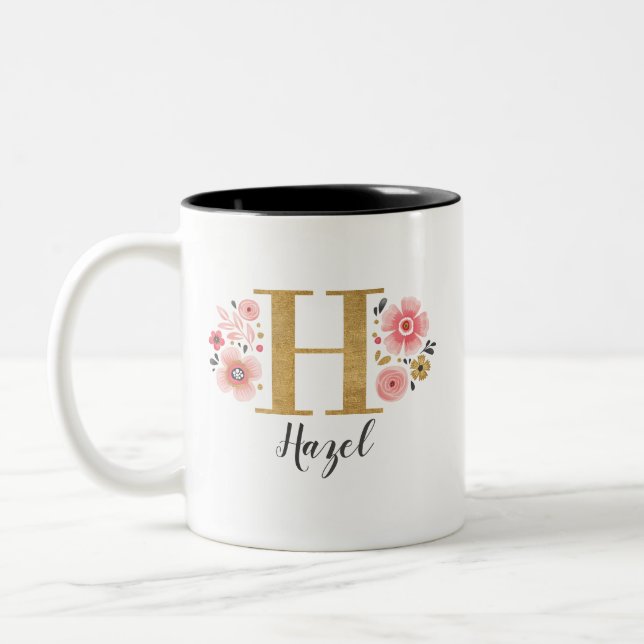 Elegant Monogram Initial Two-Tone Coffee Mug (Left)