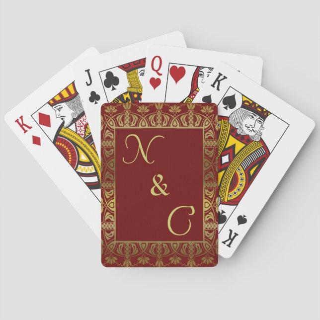 elegant monogram initialled playing cards deck gol (Back)