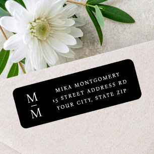 Elegant monogram initials black return address