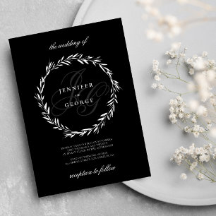 Elegant monogram initials black white Wedding Invitation