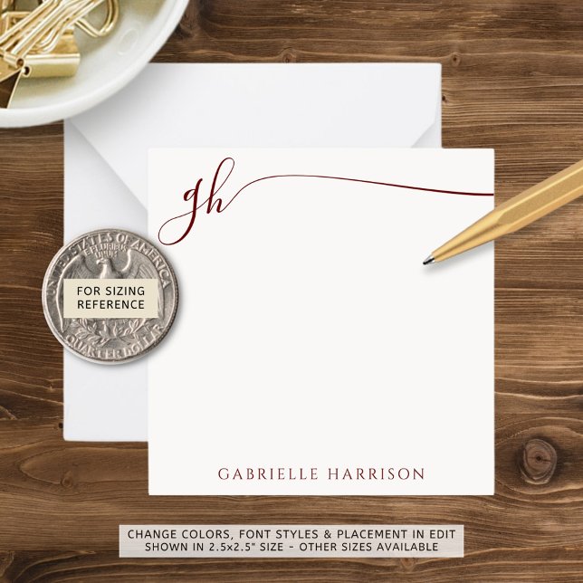 Elegant Monogram Initials Burgundy Maroon Script Card (Creator Uploaded)
