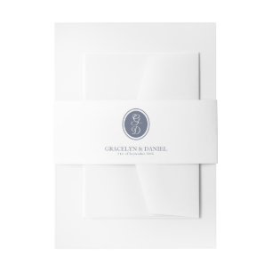 Elegant Monogram Initials Dark Grey Blue Wedding Invitation Belly Band