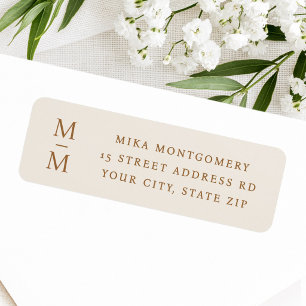 Elegant monogram initials light tan return address