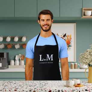 Elegant Monogram Initials Name Classic Typo Black  Apron