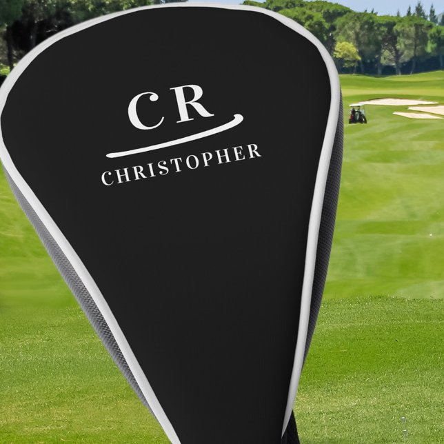 Elegant Monogram Initials Name Personalised Black Golf Head Cover (Creator Uploaded)