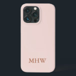 Elegant monogram initials stylish chic blush pink iPhone 13 pro case<br><div class="desc">Elegant custom name or monogram initials blush pink solid plain colour feminine iPhone case. Minimalist,  simple,  modern,  stylish design.
Dusty rose customisable serif text on blush pink solid plain colour background.</div>