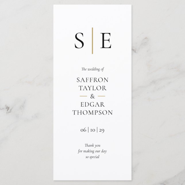 Elegant Monogram Initials Wedding Programme (Front)