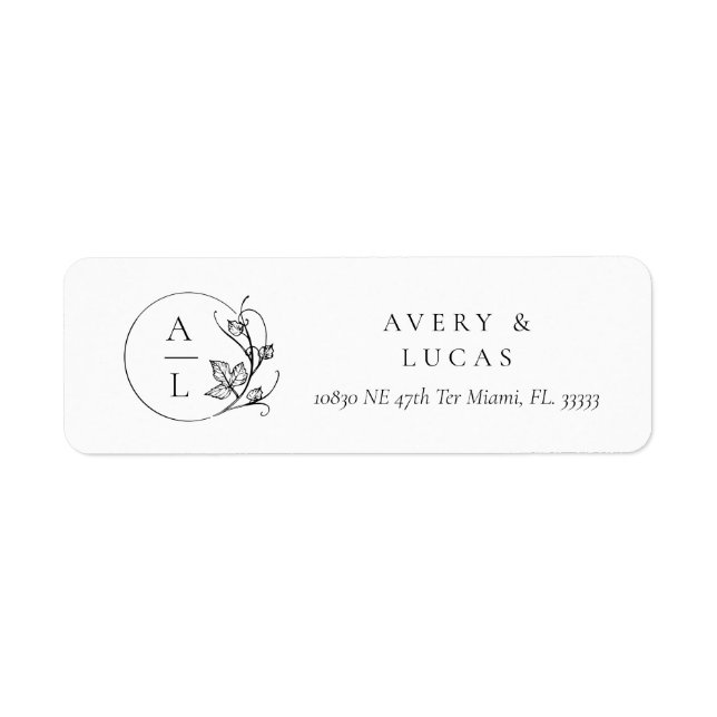 Elegant Monogram Initials Wedding Return label (Front)