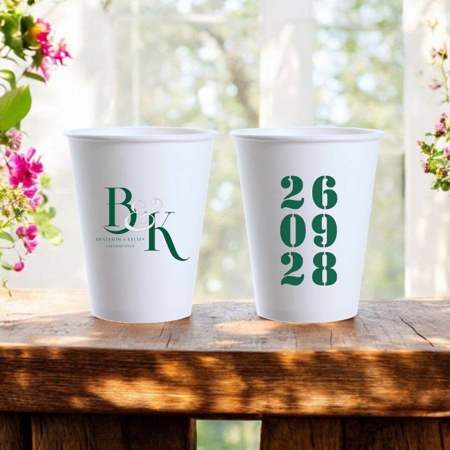 Elegant Monogram Initials Wedding Shower Party  Paper Cups (Elegant Monogram Initials Wedding Shower Party Paper Cups)