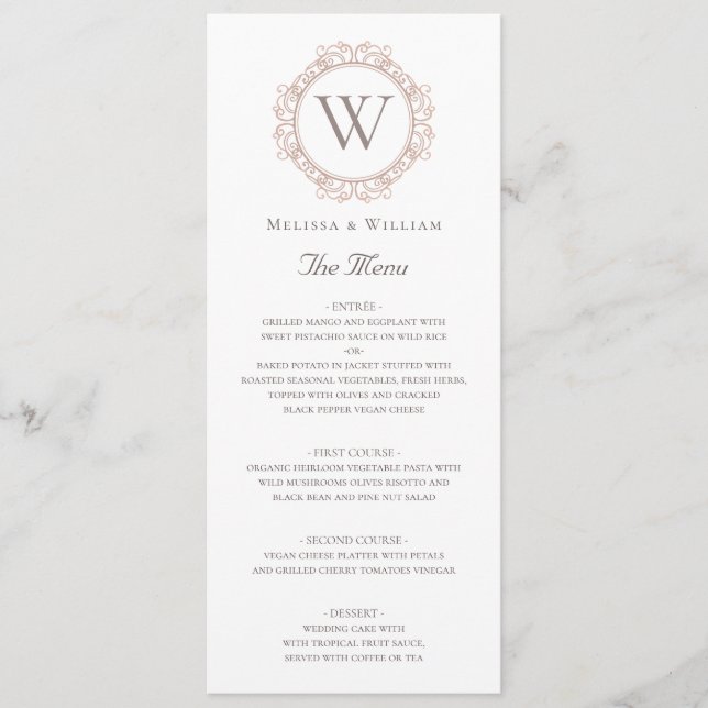 Elegant Monogram Insignia Wedding Menu (Front)
