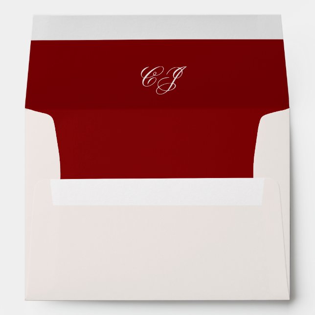Elegant Monogram Ivory and Burgundy Wedding Envelope (Back (Bottom))