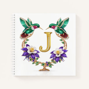 Elegant Monogram J Wedding Gift Hummingbird  Notebook