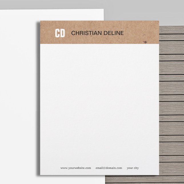 Elegant Monogram Kraft White Modern Minimalist Custom Letterhead (Creator Uploaded)
