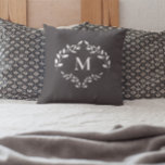 Elegant Monogram Laurel Leaves Crest Custom Cushion<br><div class="desc">Add a touch of elegance to any space with this custom monogram accent pillow featuring a classic laurel leaves crest. The simple grey background and regal laurel wreath design provide a sophisticated, timeless look that complements modern and traditional decor alike. Personalise with an initial monogram to create a one-of-a-kind accent...</div>