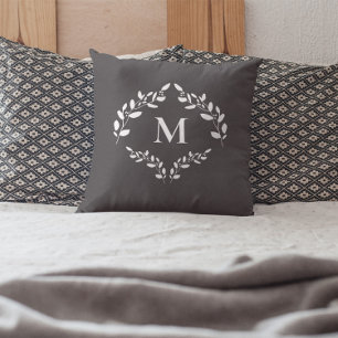 Elegant Monogram Laurel Leaves Crest Custom Cushion