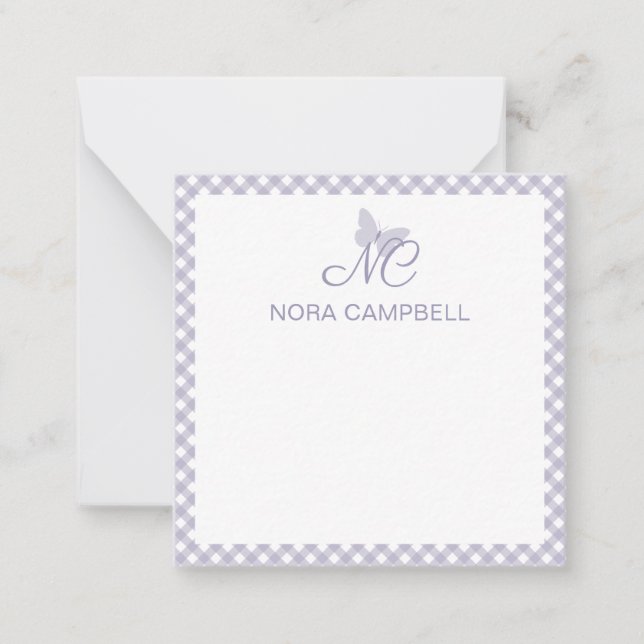 Elegant Monogram Lavender Gingham Personalised Card (Front)