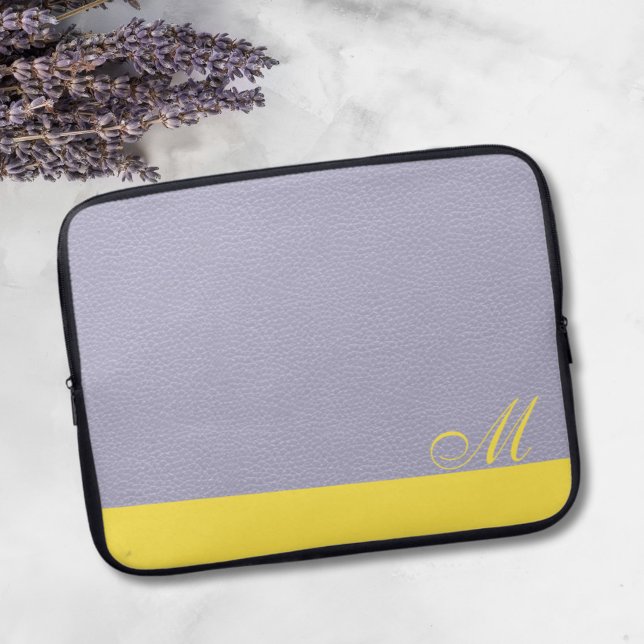 Elegant Monogram Lavender Yellow Laptop Sleeve (a lovely lavender and lemon laptop sleeve with space for your initial)