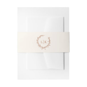 Elegant Monogram Leaf Crest Terracotta Wedding Invitation Belly Band