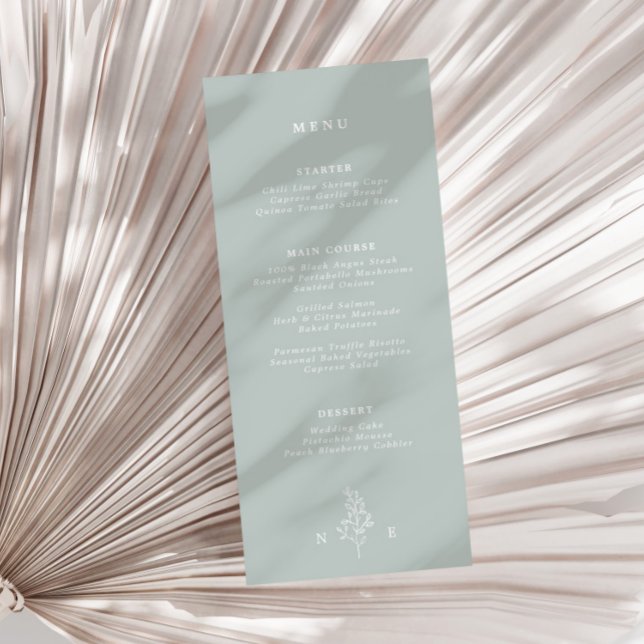 Elegant Monogram Leaf Sage Green Wedding Menu (Creator Uploaded)