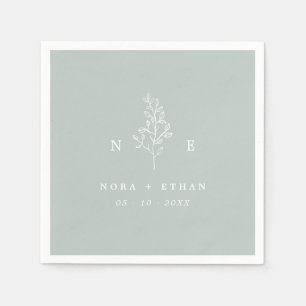 Elegant Monogram Leaf Sage Green Wedding Napkin
