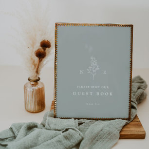 Elegant Monogram Leaf Sage Guest Book Wedding Sign