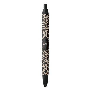 Elegant Monogram Leopard Print Black Ink Pen
