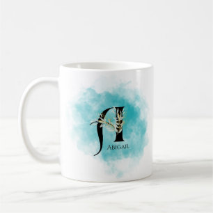 Elegant Monogram Letter A Teal Gold Flower  Coffee Mug