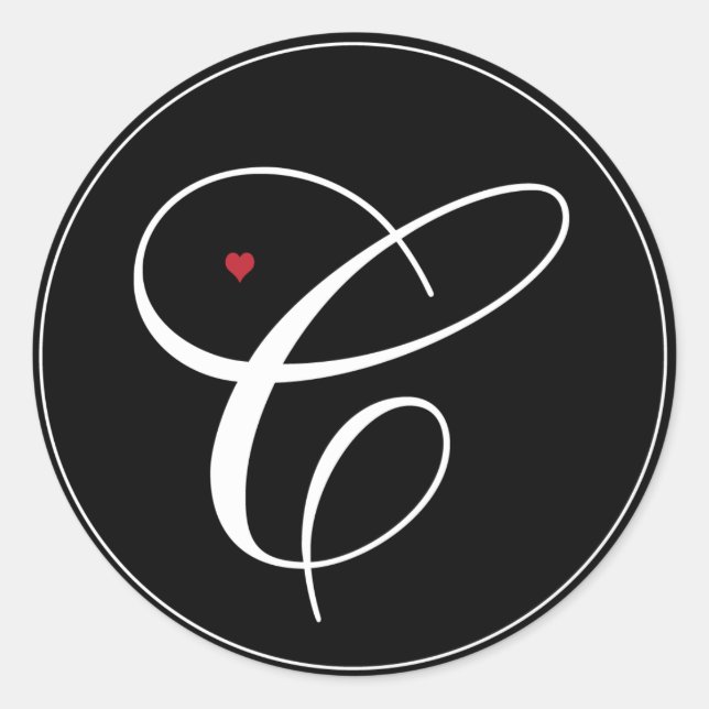 Elegant Monogram Letter C with heart Classic Round Sticker (Front)